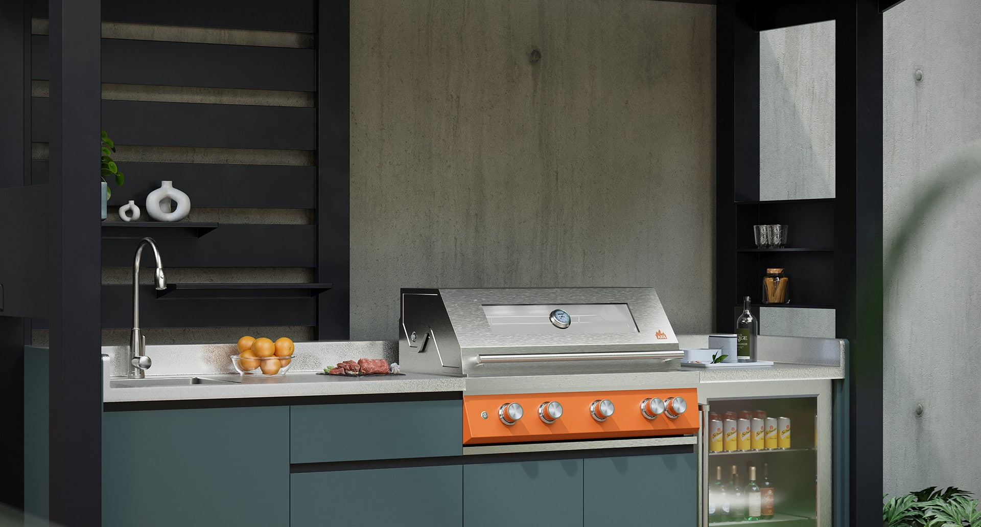 Wbudowany grill BBQ o średnicy 36 cali